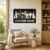 Personalized Travel Trailer Metal Wall Art with Campfire - lifestyle view 4