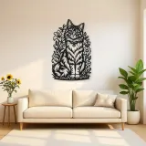 Sitting Cat Floral Metal Wall Art | Pet Lover Silhouette Decor