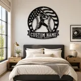 Personalized Female Softball Batter Round Flag Metal Wall Art - lifestyle view 2