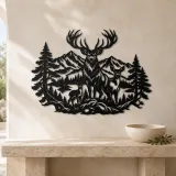 Stag Mountain Crest Metal Wall Art | Nature Silhouette Decor - lifestyle view 3