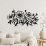 Cartel de metal de campo de amapolas | Decoración mural botánica