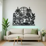 Window Plant Garden Metal Wall Art | Botanical Metal Wall Decor