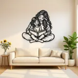 Parent Child Reading Metal Wall Art | Family Silhouette Decor