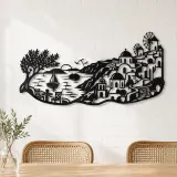 Santorini Coastal Line Metal Wall Art | Travel and City Wall Decor - lifestyle view 4