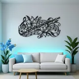 Flute Botanical Line Metal Wall Art | Music Room Wall Decor