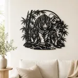Arte mural de metal Tiger Bamboo Flow | Decoración silueta de vida salvaje