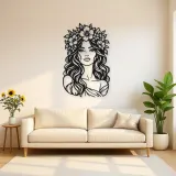 Floral Crown Muse Metal Wall Art | Minimalist Woman Line Art
