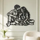Family with Cat Metal Wall Art | Pet Lover Silhouette Decor - lifestyle view 2