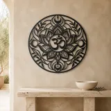 Om Lotus Circle Metal Wall Art | Botanical Metal Wall Decor - lifestyle view 3