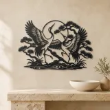 Crane Dance Metal Wall Art | Wildlife Silhouette Decor - lifestyle view 3