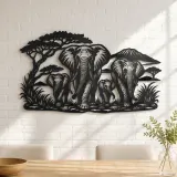 Elephant Family Walk Metal Wall Art | Wildlife Silhouette Decor - lifestyle view 4