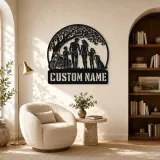 Personalized Family of Four Dog and Motorcycle Metal Wall Art - lifestyle view 5