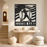 Personalized Female Softball Batter Waving Flag Metal Wall Art - lifestyle view 3