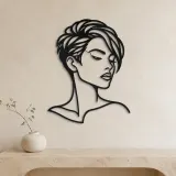 Short Hair Modern Face Metal Wall Art | Minimalist Woman Line Art - lifestyle view 3