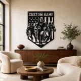 Décoration murale en métal personnalisée avec trois joueurs de football et le drapeau américain