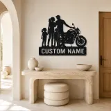 Personalized Modern Motorcycle Family of Four Metal Wall Art - lifestyle view 3