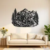 Bear Mountain Scene Metal Wall Art | Wildlife Silhouette Decor