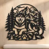 Husky Mountain Metal Wall Art | Pet Lover Silhouette Decor - lifestyle view 5
