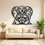 Dog Paw Heart Metal Wall Art | Pet Lover Silhouette Decor