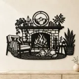Modern Fireplace Scene Metal Wall Art | Cozy Home Metal Decor - lifestyle view 3