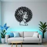 Afro Silhouette Face Metal Wall Art | Minimalist Woman Line Art