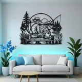 Grandfather Grandson Fishing Metal Wall Art | Family Silhouette Decor