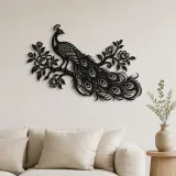 Arte mural de metal flujo de pluma de pavo real | Decoración de silueta de vida salvaje
