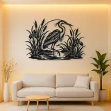 Heron Reed Garden Metal Wall Art | Wildlife Silhouette Decor