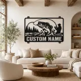 Décoration murale en métal personnalisée pêcheur et bar
