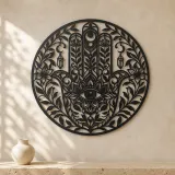 Hamsa Botanical Eye Metal Wall Art | Spiritual Boho Metal Decor - lifestyle view 3