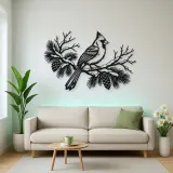 Cardinal Winter Branch Metal Wall Art | Wildlife Silhouette Decor