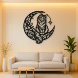 Cat on Moon Arc Metal Wall Art | Pet Lover Silhouette Decor