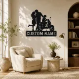 Personalized Scooter Family with Young Rider Metal Wall Art - lifestyle view 5