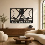 Décoration murale en métal personnalisée Hockey sur Glace avec Bâtons Croisés