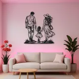 Family of Three Walk Metal Wall Art | Family Silhouette Decor