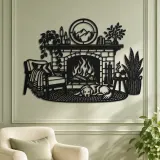 Modern Fireplace Scene Metal Wall Art | Cozy Home Metal Decor - lifestyle view 2