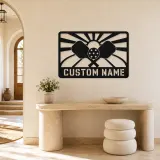 Personalized Pickleball Paddle Metal Wall Art with Sunrise - lifestyle view 3