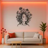 Wildflower Face Metal Wall Art | Minimalist Woman Line Art