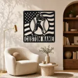 Personalized Female Softball Ready Stance Flag Metal Wall Art - lifestyle view 5