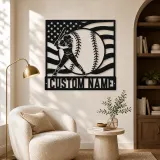 Personalized Softball Player and American Flag Metal Wall Art - lifestyle view 5