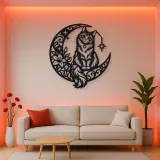 Cat on Moon Arc Metal Wall Art | Pet Lover Silhouette Decor