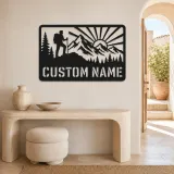 Personalized Mountain Hiker Metal Wall Art with Sunrise - lifestyle view 3