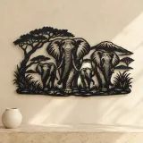 Elephant Family Walk Metal Wall Art | Wildlife Silhouette Decor - lifestyle view 3