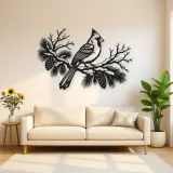 Cardinal Winter Branch Metal Wall Art | Wildlife Silhouette Decor