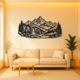 Waterfall Mountain Valley Metal Wall Art | Nature Silhouette Decor