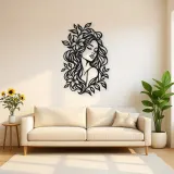Botanical Hair Face Metal Wall Art | Minimalist Woman Line Art
