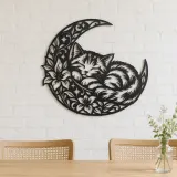 Sleeping Cat Crescent Metal Wall Art | Pet Lover Silhouette Decor - lifestyle view 4