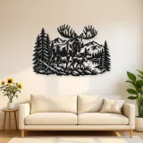 Moose Pine Forest Metal Wall Art | Wildlife Silhouette Decor