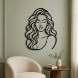 Wavy Hair Beauty Metal Wall Art | Minimalist Woman Line Art - lifestyle view 2