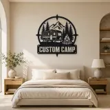 Personalized Travel Trailer Metal Wall Art with Campfire Scene - lifestyle view 2
